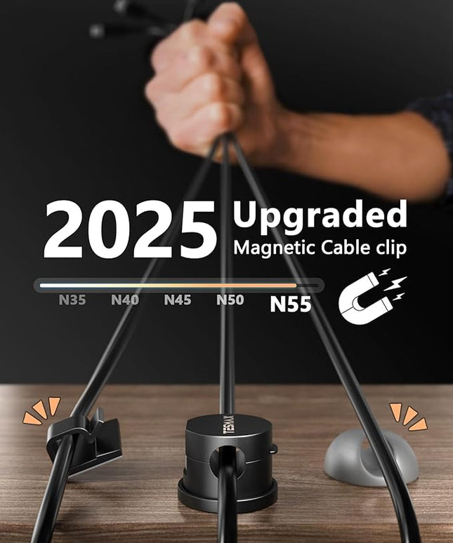 Magnetic Cord Holder 360°Rotation Cord Organizer, 6Pack Cable Clips [1s Lock] Adhesive Cable Management Desk Organizers and Accessories, Phone Charging Wire Holder for Nightstand,Car,Home Office