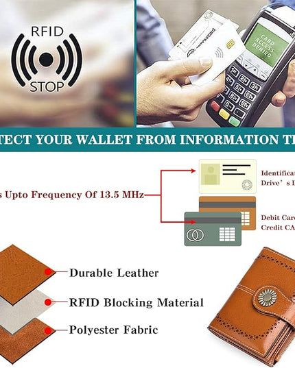 SENDEFN Small Womens Wallet Leather Bifold Card Holder RFID Blocking with Zipper Coin Pocket