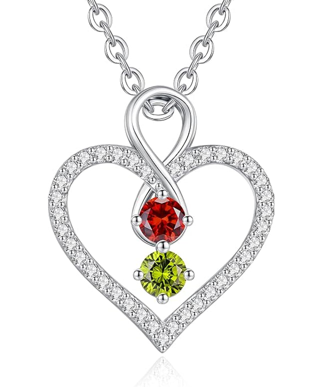 LOUISA SECRET Infinity Double Birthstone Necklace, 925 Sterling Silver Tiny Pendant Heart Necklace for Women Wife Her, Best Jewelry Gift Heart Jewelry Meaningful Gift for Valentine's Day, Christmas, Birthday Anniversary