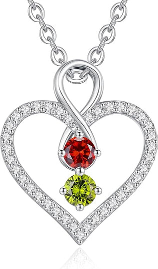 LOUISA SECRET Infinity Double Birthstone Necklace, 925 Sterling Silver Tiny Pendant Heart Necklace for Women Wife Her, Best Jewelry Gift Heart Jewelry Meaningful Gift for Valentine's Day, Christmas, Birthday Anniversary
