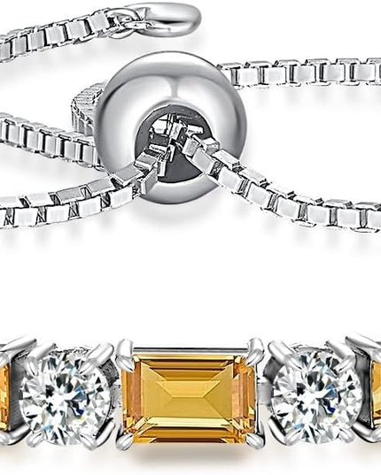 Birthstone Tennis Bracelets for Women White Gold Sterling Silver Gemstone Bracelets Adjustable Chain 6-9 Inchs Jewelry Anniversary Birthday Gifts for Women Mom Wife Her