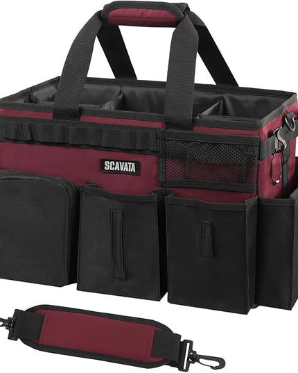 Wearable Cleaning Caddy Bag, Cleaning Caddy Supplies Organizer with Handle & Shoulder Straps for Housekeepers, Under Sink & Car Cleaning Tool Organizers with 4 Foldable Divider (Magenta)