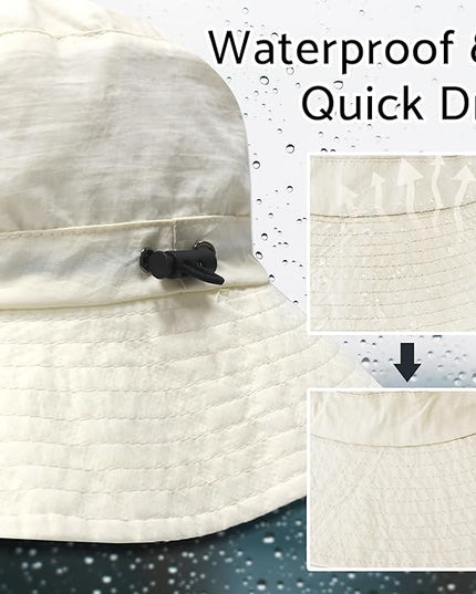 PFFY Quick Dry Waterproof Packable Bucket Hat for Women Men Outdoor Sun Hats with Detachable Chin Strap