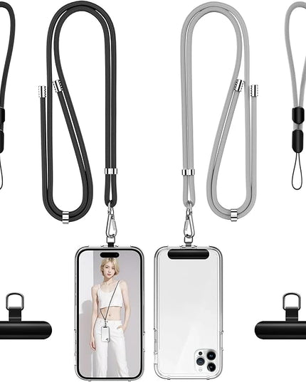takyu Phone Lanyard, 2 Pack Adjustable CellPhone Lanyard Crossbody Neck Strap & 2 Pack Wrist Strap & 2 Pcs Metal Tether Tabs Compatible for iPhone Android Smartphones
