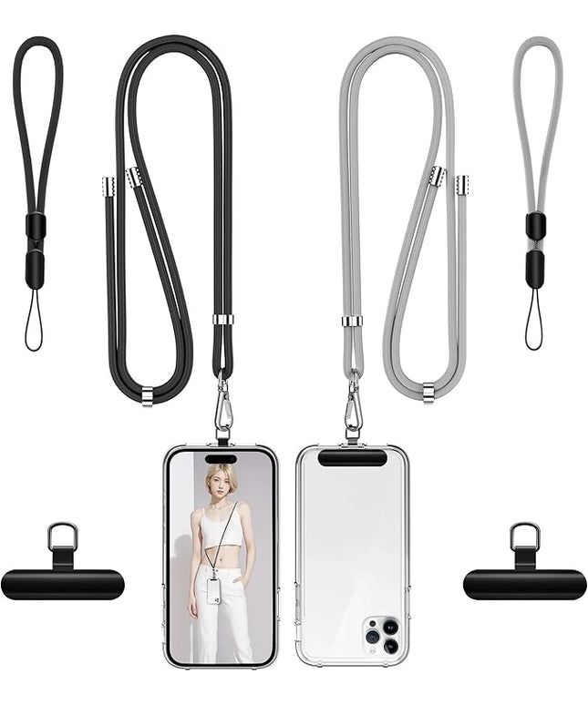 takyu Phone Lanyard, 2 Pack Adjustable CellPhone Lanyard Crossbody Neck Strap & 2 Pack Wrist Strap & 2 Pcs Metal Tether Tabs Compatible for iPhone Android Smartphones