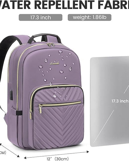 LOVEVOOK Laptop Backpack for Women 17.3 inch,Cute Womens Travel Backpack Purse,Professional Laptop Computer Bag,Waterproof Work Business College Teacher Bag Carry on Backpack with USB Port,Taro Purple