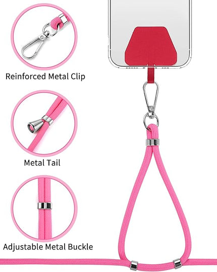 CACOE Phone Lanyard 2 Pcs-2 Pcs Adjustable Neck Strap,4 Pcs Phone Patches,Universal Crossbody Multifuctional Cell Phone Lanyards Compatible with Most Smartphones(Black+Rose Red)