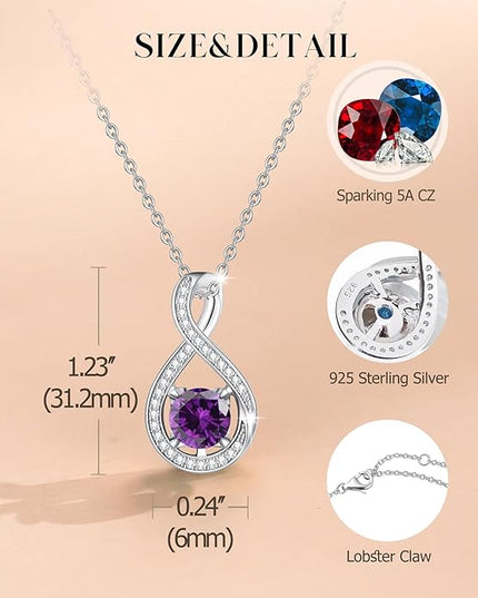 FANCIME Birthstone Necklaces for Women Fine Jewelry Sterling Silver Infinity Pendant Anniversary Birthday Gifts for Her Women Wife Mom Lady Daughter, Chain 16"+2" Extend