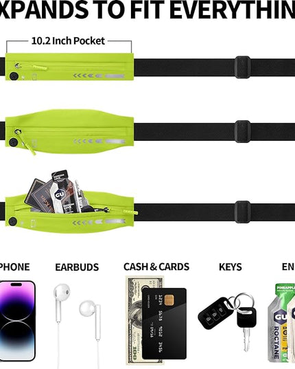 USHAKE Slim Running Belt for Women Men-Runners Phone Holder Fanny Pack, Adjustable, Bounce Free Waist Pouch bag for Workout, Money Belt, Run Gear Accessories Yellow