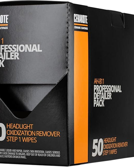 CERAKOTE® Ceramic Headlight Restoration Professional Detailer Pack (50 Step 1 Oxidation Removing Wipes) - Easily Remove Oxidation from Old and Faded Headlights