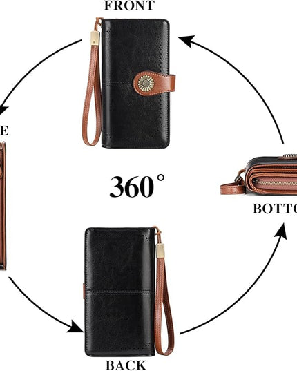 SENDEFN Wallets for Women Leather Credit Card Holder with RFID Blocking Large Capacity Wristlet | with RFID Blocking, Large Capacity, Wristlet, with RFID Blocking, Large Capacity, Wristlet
