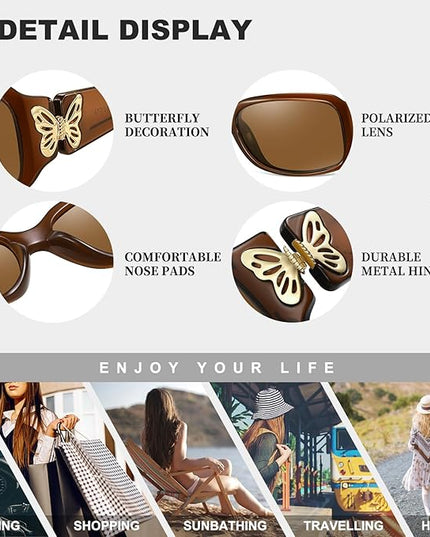 HAOLOTA Women's Polarized Sunglasses - Fashionable Wraparound Butterfly Design with UV400 Protection