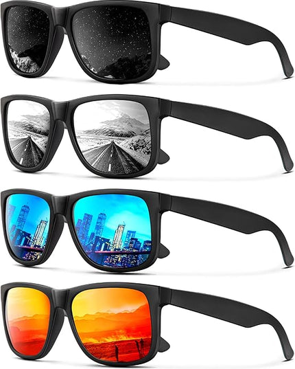 KALIYADI Sunglasses Men Polarized Sun glasses for Mens Womens Classic Matte Black Frame UV Protection 3pack