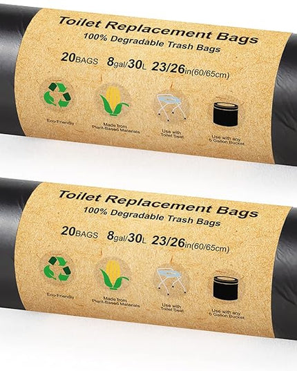 BLIKA 40 Count Toilet Replacement Bags, 8 Gallon, 30 Liter, Heavy Duty 1 Mil, Compost Bags 8 Gallon, Camping Toilet Bags for Portable Toilet, Car Travel, Camping, Long Trips