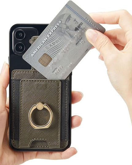 BIAJIYA Phone Card Holder RFID Leather Wallet Credit Adhesive Cell Case Stick-on Card Holder for Women and Men Back of Phone for Most of Smartphones