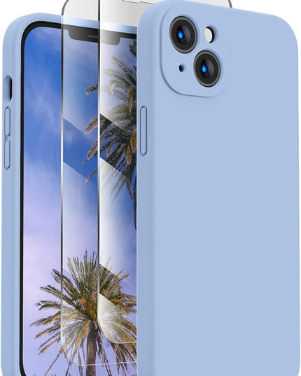 FireNova Designed for iPhone 13 Case, Silicone Upgraded [Camera Protection] Phone Case with [2 Screen Protectors], Soft Anti-Scratch Microfiber Lining Inside, 6.1 inch, Light Blue