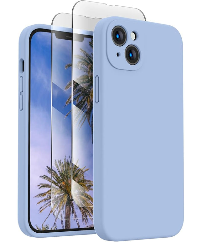 FireNova Designed for iPhone 13 Case, Silicone Upgraded [Camera Protection] Phone Case with [2 Screen Protectors], Soft Anti-Scratch Microfiber Lining Inside, 6.1 inch, Light Blue