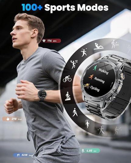 Military Smart Watches for Men, 1.7″ Smartwatch with 1000 mAh Battery/2 Straps/Led Flashlight/Heart Rate/Sleep Monitor 100+ Sport Modes, Answer/Make Calls Fitness Watch for Android/iPhone