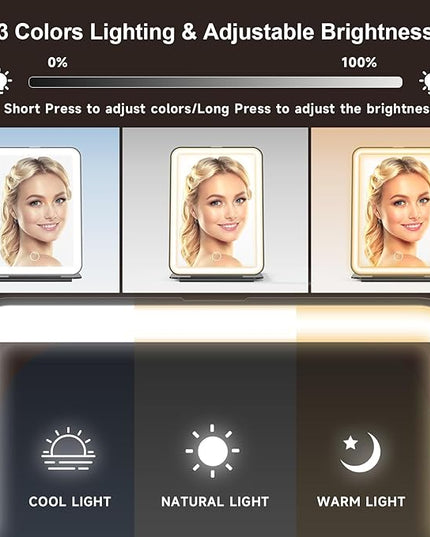 Mocado LED Foldable Travel Makeup Mirror - 5x7 inches 3 Colors Light Modes USB Rechargeable Touch Screen, Portable Tabletop Cosmetic Mirror for Travel, Cosmetic, Office (Black)