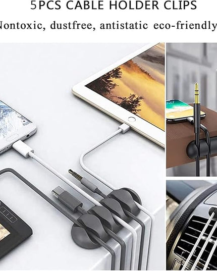 Cable Management Organizer Kit 2 Cable Sleeve Split with 41Self Adhesive Cable Clips Holder, 10pcs and 2 Roll Self Adhesive tie and 100 Fastening Cable Ties for TV Office Home Electronics etc