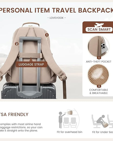 LOVEVOOK Laptop Backpack for Women with Pouch Pocket for Large Capacity Cup,15.6 Inch Laptop Computer Bag Travel Backpack Purse,Waterproof Work Business College Teacher Backpack,Beige-Nude-Logam Plum