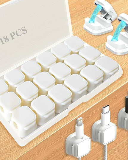 18 Pack Cord Organizer Holder, Magnetic Cable Clips Management, Easy Adhesive Phone Charging Cable Keeper, Hide Or Organize Desk Cable for Kitchen, Office, Car, Nightstand（White）