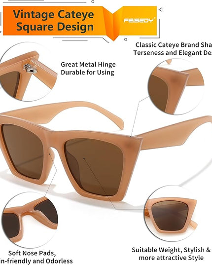 FEISEDY Vintage Square Cat Eye Sunglasses Women Trendy Cateye Sunglasses B2473