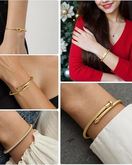 18 K Gold Plated Love Bangle Bracelet Stack Cuff Jewelry for Women Jewelry Set for Women Gift with Box