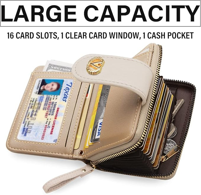 Multi-Purpose Wallet High Capacity Card Holder Zipper Coin Purse with Wristlet Bracelet Keychain Silicone Beaded Bangle Key Ring