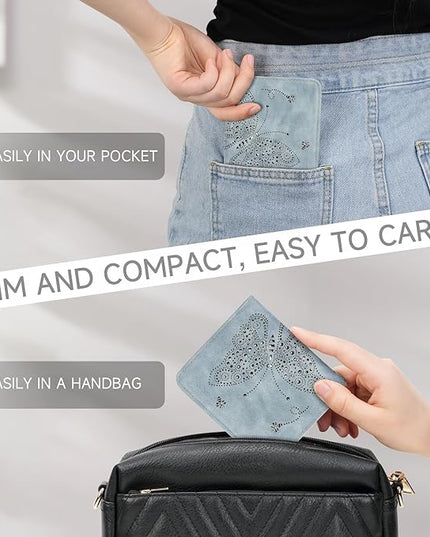 KITEVIUN Small RFID Wallet Women Ultra Thin Slim Womens Wallet Mini Compact Bifold Pocket Ladies Wallets for Women BLUE