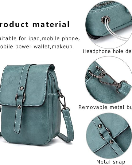 myfriday Vintage Crossbody Phone Bag for Women, Small PU Leather Shoulder Purse and Handbag with Tassel&Rivet Decoration