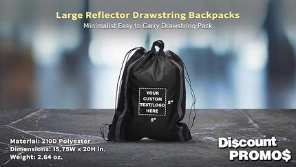 DISCOUNT PROMOS Custom Classic Polyester Drawstring Backpack Set of 10/50/100, Personalized Bulk Pack - Great for Travelling, Gym and for Everyday Use - Black