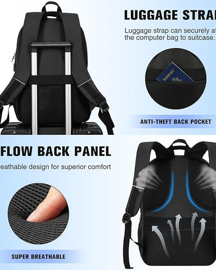 Laptop Backpack Men,School Backpacks for Student Teen Boys Bookbag College Computer Bag with USB Charging Port Fits 15.6 Inch Laptop and Notebook for Work Business Middle High School,Black
