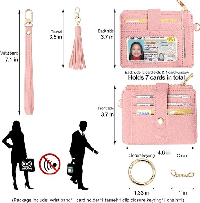 COOLANS Silicone Bracelet Wristlet Wallet Credit Card Holder RFID,ID Window,Key Ring Tassel,Slim Wallet Women Keychain Purse