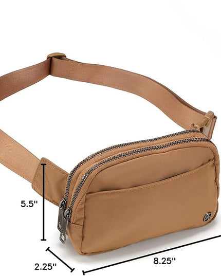 Pander Everywhere Belt Bag for Women, 5 Zipper Pockets Nylon Crossbody Fanny Pack Purse (Caramel Burnt).