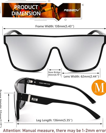 FEISEDY Sunglasses for Women Men, Fashion Mirrored Single Lens, Driving Beach Sunnies UV400 Shades B2996