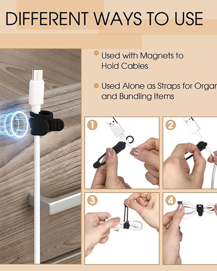Geelin 10 Pack Magnetic Silicone Cable Ties bulk Reusable Cable Organizer Straps for Cord Management Magnetic Wire Ties for USB Cables Headphones Charger Cords Curtain Towel Straps (Black)
