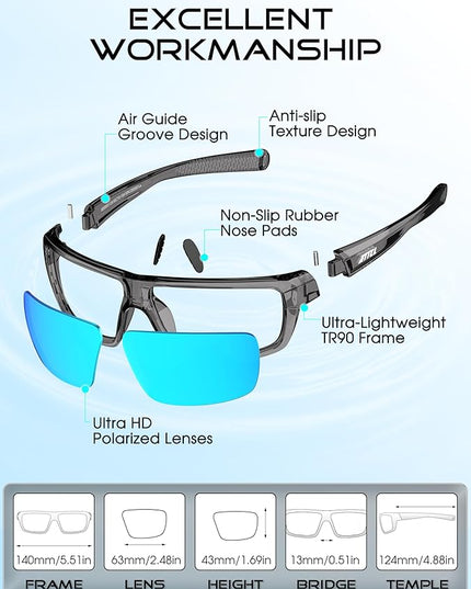 ATTCL Polarized Sunglasses Men for Fishing: UV Protection Lightweight TR90 Sports Wrap Sun Glasses Driving Golf Running