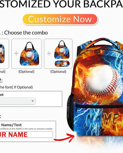 Backpack for Kids Boy Custom Baseball Bookbag for School Elementary Middle Primary, Personalized Student School Supplies