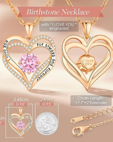 CDE Forever Love Heart Necklaces for Women, Wedding Anniversary, Birthday Mothers Day Christmas Day Gifts for Mom, Mother, Wife, friend, S925 Silver Jewelry with Birthstone Pendant