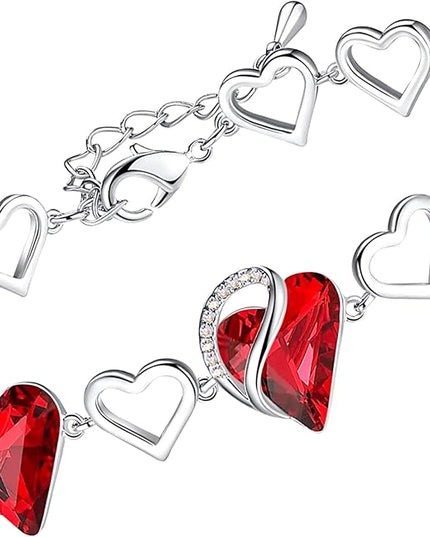 Leafael Infinity Love Heart Link Bracelets, Birthstone or Healing Stone Crystal Bracelet for Women, Silver Tone Jewelry Gifts for Her, 7-inch Chain and 2-inch Extender