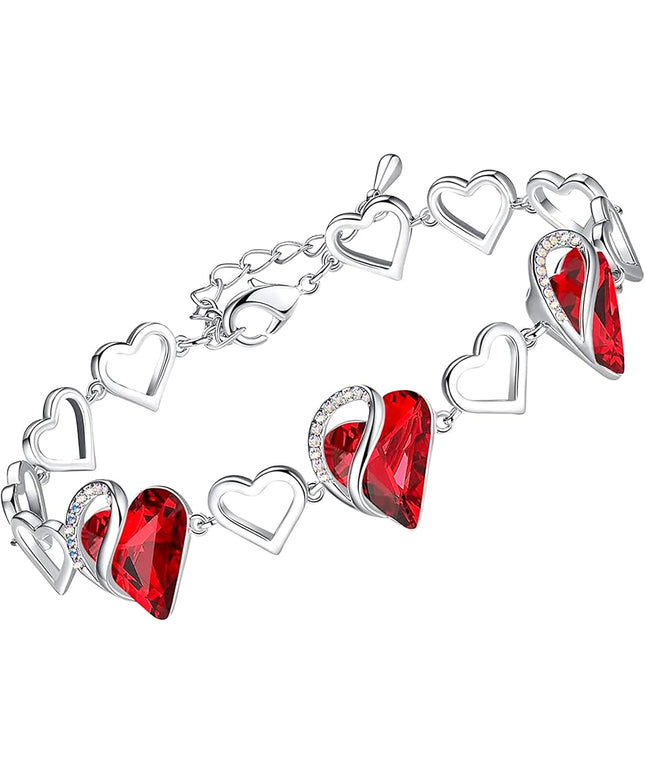 Leafael Infinity Love Heart Link Bracelets, Birthstone or Healing Stone Crystal Bracelet for Women, Silver Tone Jewelry Gifts for Her, 7-inch Chain and 2-inch Extender