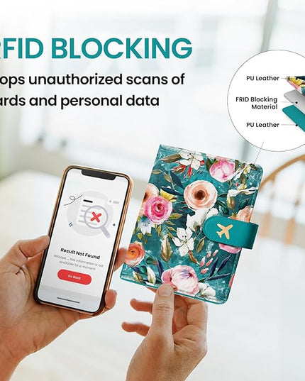 Passport Holder for Travel Essentials, RFID Blocking Leather Cover Wallet with Magnetic Closure, Aesthetic & Cute Passport Book Case for Women and Men - Oil