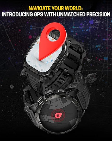 CARBINOX Blaze Smart Watch with GPS – Rugged Fitness Trackers, IP69K Waterproof, 170+ Sports Modes, Gorilla Glass, Make/Receive Calls, Step Counter Watch, Android & iOS Compatible