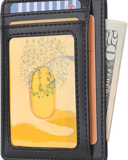 Buffway Slim Minimalist Front Pocket RFID Blocking Leather Wallets for Men and Women - Sand Black