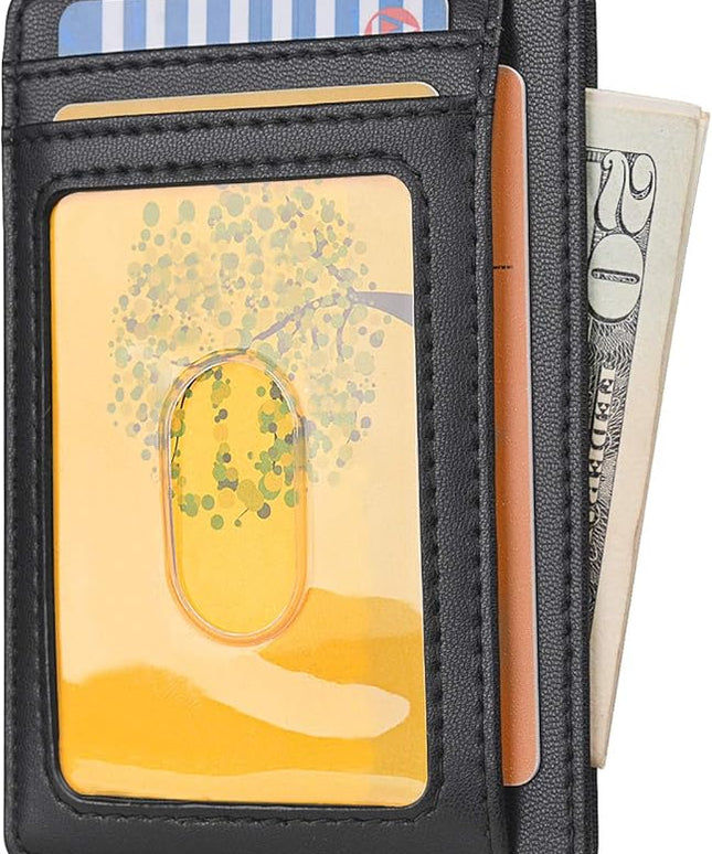 Buffway Slim Minimalist Front Pocket RFID Blocking Leather Wallets for Men and Women - Sand Black