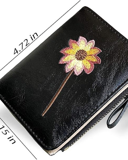 AOXONEL Girls Wallet Small Bifold Womens Wallets Rfid,Compact Female Cute Mini Zipper Coin Card Purse for Teen Girl Kids (Black)
