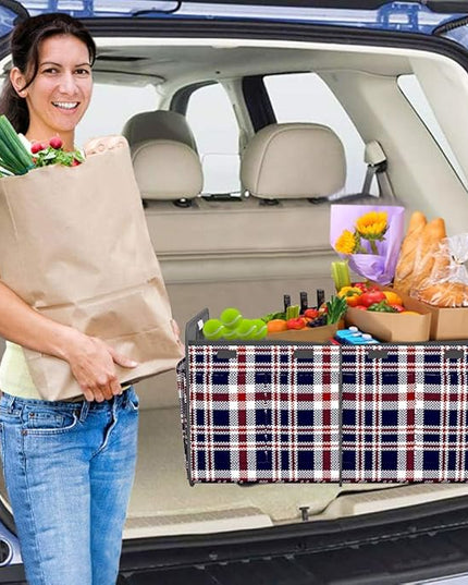 Homeve Trunk Organizer, Car Storage, Reinforced Handles, Collapsible Multi-Compartment, Foldable, Waterproof, Sturdy, 600D Oxford Polyester For Car, SUV, Mini-Van, Navy Blue Ripple, 2 Compart