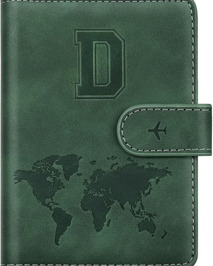 Personalized D Passport Holder Cover Initial Letter Travel Wallet RFID Blocking Passport Cover Credit Card Holder Case Passport Book Holders for Women and Men, Pine Green-D