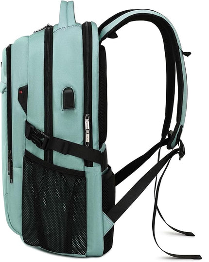 DUSLANG 17 Inch Laptop Backpack for Travel Water Resistant College Backpack for Men/Women Laptop Bag with USB Charging Port and Clear Cosmetic Toiletry Bag, Green A